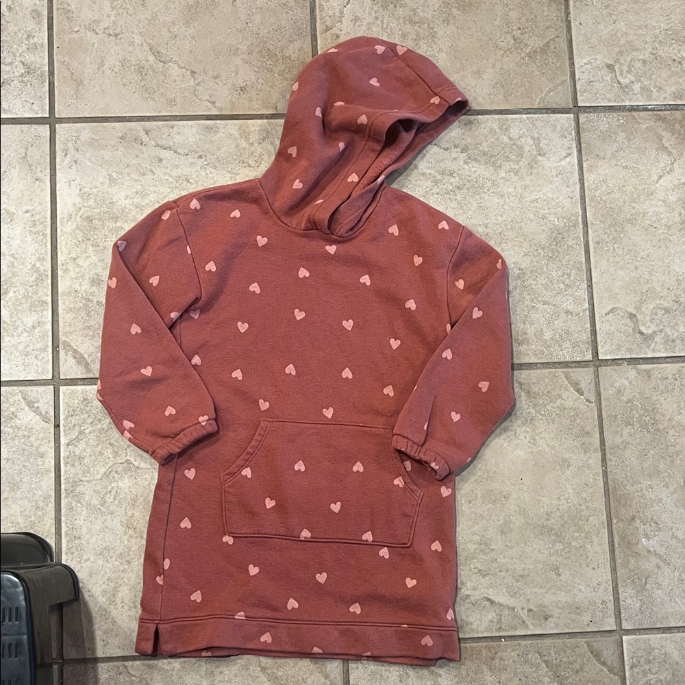 Old Navy Kids Casual Hoodie Dress in Dusty Rose with Heart Pattern
